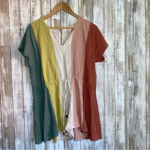 Entro Costal Colorblock Stripe Linen Blend Romper - Picture 2 of 7